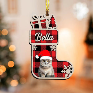 Merry Christmas Pet And Socks - Custom Photo And Name - Personalized Custom Shape Acrylic Ornament - Gift For Pet Lover