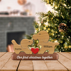 Man, Woman Couple Gift, Personalized Puppies Puzzle Wooden - Wooden Pet Carvings - Gift For Family - Add Base Version