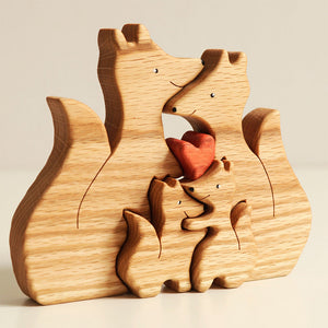 Personalized Fox Family Wooden Puzzle - Puzzle Wooden - Wooden Pet Carvings - Gift For Family