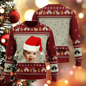 Merry Christmas Kid Wear Hat - Custom Photo And Name - Personalized Woolen Sweater - Family Gift, Xmas Gift