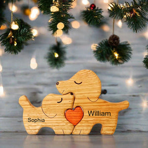 Man, Woman Couple Gift, Personalized Puppies Puzzle Wooden - Wooden Pet Carvings - Gift For Family