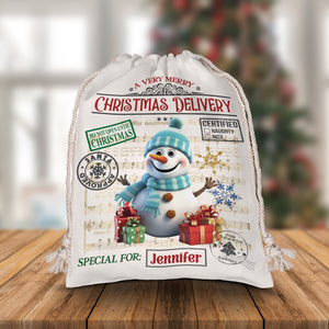 A Very Merry Christmas Delivery - Custom Name, Personalized String Bag, Christmas Gift