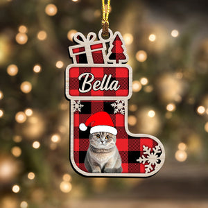 Merry Christmas Pet And Socks - Custom Photo And Name - Personalized Custom Shape Acrylic Ornament - Gift For Pet Lover