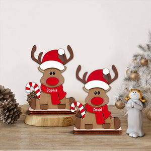 Rudolph The Red-Nosed Reindeer, Personalised Wooden Place Names - Christmas Gift For Family - Standing Reindeer Table Decoration