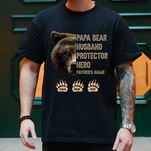 Papa Bear Husband Protector Hero - Custom Names - Personalized T-Shirt - Gift For Family