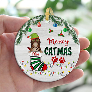 Meowy Catmas - Personalized Ceramic Ornament - Gift For Pet Lover, Christmas Gift