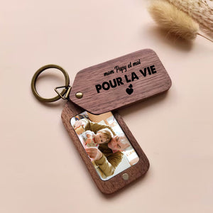 Custom Photo And Your Own Texts - Personalized 2 Sides Wooden Keychain - Gift For Family