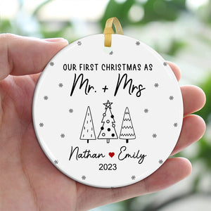 Our First Christmas As Mr & Mrs - Personalized Ceramic Ornament - Gift For Christmas, Family Gift