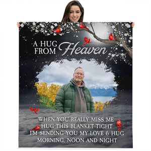 A Hug From Heaven - Custom Photo - Personalized Fleece Blanket, Gift For Family, Memorial Gift