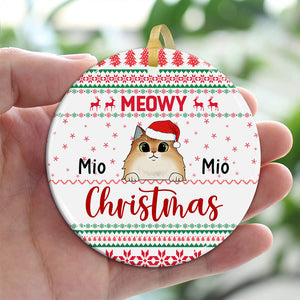 Meowy Christmas - Personalized Ceramic Ornament - Gift For Christmas, Gift For Pet Lover