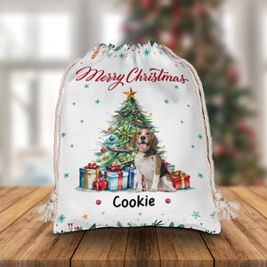 Christmas Tree And Pet - Custom Photo And Name, Personalized String Bag, Christmas Gift