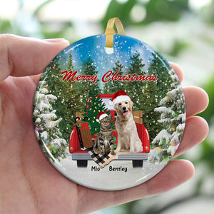 Merry Christmas Dog Cat, Custom Photo And Name- Personalized Ceramic Ornament - Gift For Christmas, Gift For Pet Lover