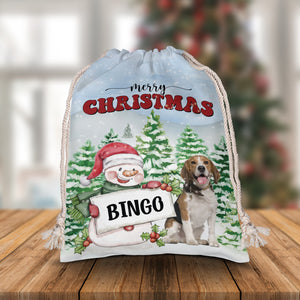 Merry Christmas Pet And Snowman - Personalized String Bag, Christmas Gift, Gift For Pet Lover