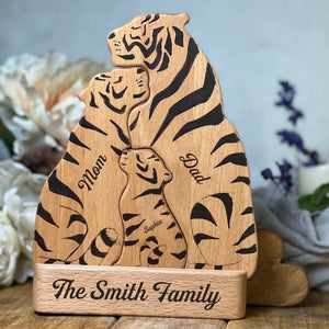 Man, Woman Couple Gift, Dad, Mom And Kids, Personalized Tiger Puzzle Wooden - Wooden Pet Carvings - Gift For Family