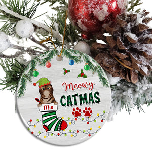 Meowy Catmas - Personalized Ceramic Ornament - Gift For Pet Lover, Christmas Gift