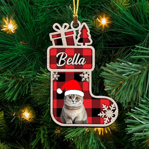 Merry Christmas Pet And Socks - Custom Photo And Name - Personalized Custom Shape Acrylic Ornament - Gift For Pet Lover