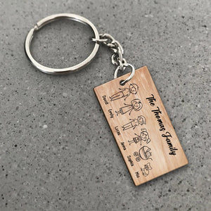 Custom Shapes And Names - Personalized Wooden Keychain - Gift For Family