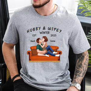 Hubby & Wifey Winter - Custom Appearance And Names - Personalized T-Shirt - Gift For Him, Gift For Her