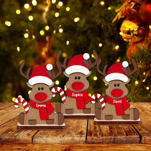 Rudolph The Red-Nosed Reindeer, Personalised Wooden Place Names - Christmas Gift For Family - Standing Reindeer Table Decoration