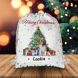 Christmas Tree And Pet - Custom Photo And Name, Personalized String Bag, Christmas Gift