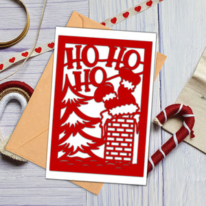 Merry Christmas Ho Ho Ho, Red Background, Christmas Papercut Card, Gift For Family