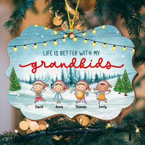 Life Is Better With My Grandkids - Custom Name - Personalized Custom Shaped Wooden Ornament, Memorial Gift, Gift For Family