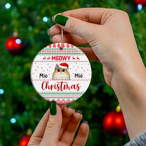 Meowy Christmas - Personalized Ceramic Ornament - Gift For Christmas, Gift For Pet Lover