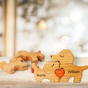 Man, Woman Couple Gift, Personalized Puppies Puzzle Wooden - Wooden Pet Carvings - Gift For Family