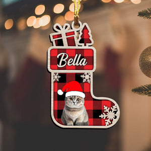 Merry Christmas Pet And Socks - Custom Photo And Name - Personalized Custom Shape Acrylic Ornament - Gift For Pet Lover