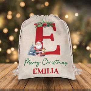 Merry Christmas Letter - Custom Name, Personalized String Bag, Christmas Gift, Family Gift