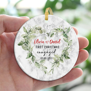 First Christmas Engaged  - Personalized Christmas Ceramic Ornament - Gift For Couple, Family