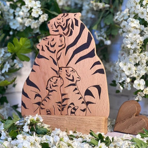 Man, Woman Couple Gift, Dad, Mom And Kids, Personalized Tiger Puzzle Wooden - Wooden Pet Carvings - Gift For Family