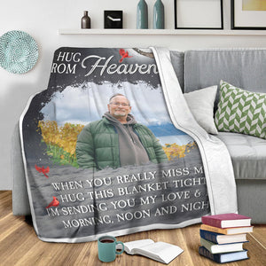 A Hug From Heaven - Custom Photo - Personalized Fleece Blanket, Gift For Family, Memorial Gift