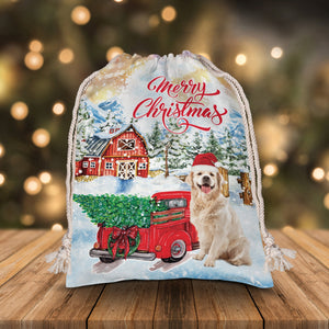 Merry Christmas Pet With Red Car - Custom Photo, Personalized String Bag, Gift For Pet Lover, Christmas Gift