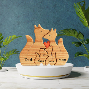 Personalized Fox Family Wooden Puzzle - Puzzle Wooden - Wooden Pet Carvings - Gift For Family