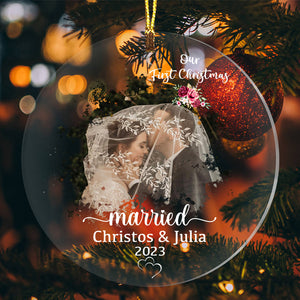 Our First Christmas Married  - Custom Photo And Text, Personalized Acrylic Ornament - Gift For Christmas, Couple Gift