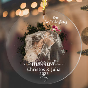 Our First Christmas Married  - Custom Photo And Text, Personalized Acrylic Ornament - Gift For Christmas, Couple Gift