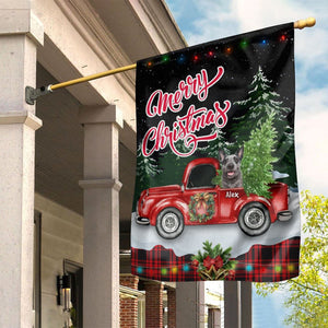 Merry Christmas Pet On Car With Xmas Tree - Personalized Pet Photo And Name Flag - Christmas Gift, Gift For Pet Lovers