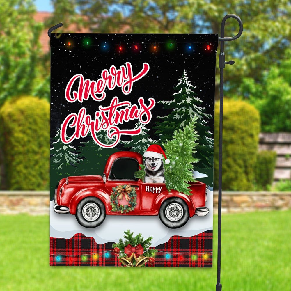 Merry Christmas Pet On Car With Xmas Tree - Personalized Pet Photo And Name Flag - Christmas Gift, Gift For Pet Lovers