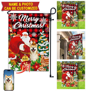 Merry Christmas Pet - Personalized Pet Photo And Name Flag - Christmas Gift, Gift For Pet Lovers